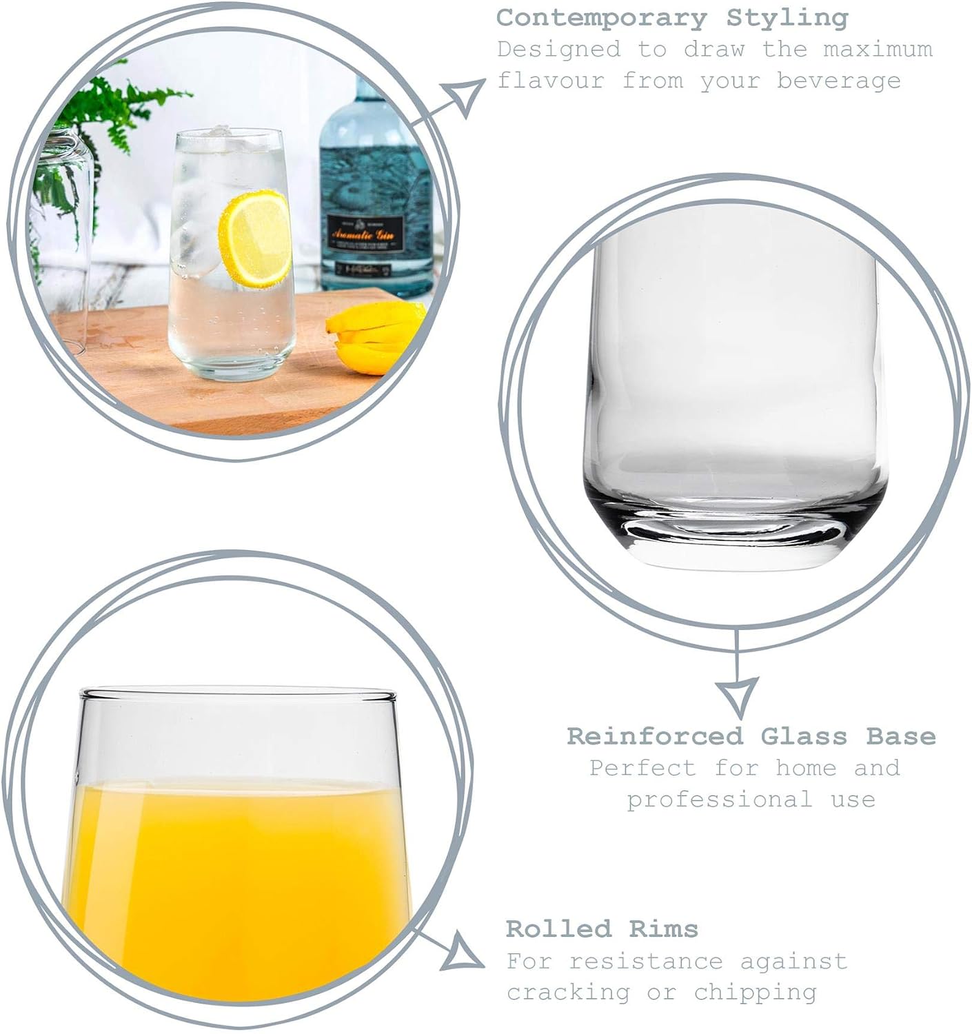 Argon Tableware Tallo Hiball Glasses Set of 6-480ml Tall Highball Cocktail, Juice & Water Tumblers - Image 3