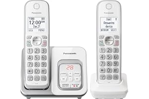 Panasonic DECT 6.0 Expandable Cordless Phone with Answering Machine and Smart Call Block - 2 Cordless Handsets - KX-TGD532W (White/Silver)