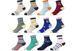 SkiBeaut Toddler Grips Socks, Non Slip Kids Toddlers Boys Girls Grippy Child Socks with Grippers for 1-7 Years Old,12 Pairs