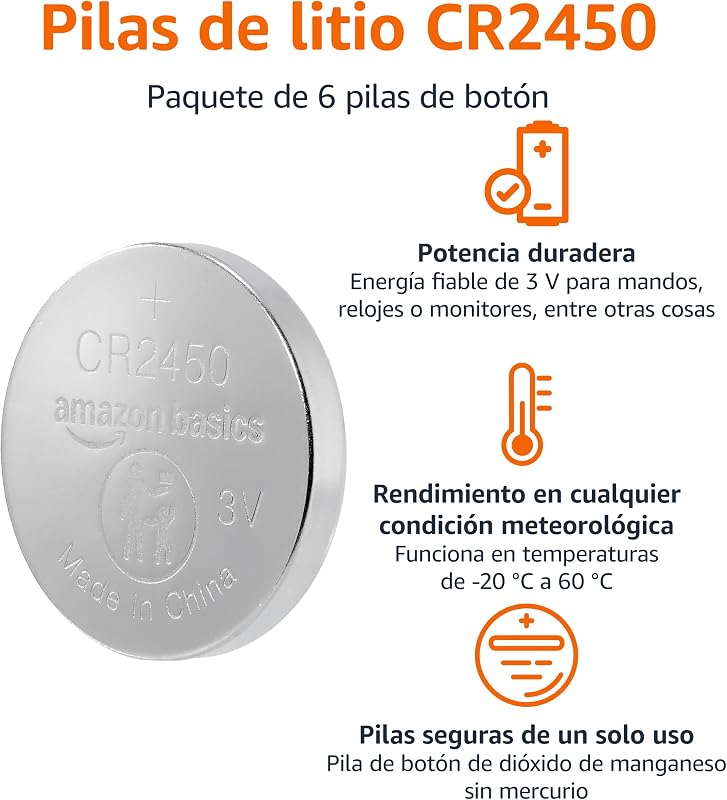 CR2450 Bateria de Lítio com 6 módulos, 3 volts, Longa Duração, Sem Mercúrio, Pacote Seguro para Crianças (Tesoura dos EUA para abrir)