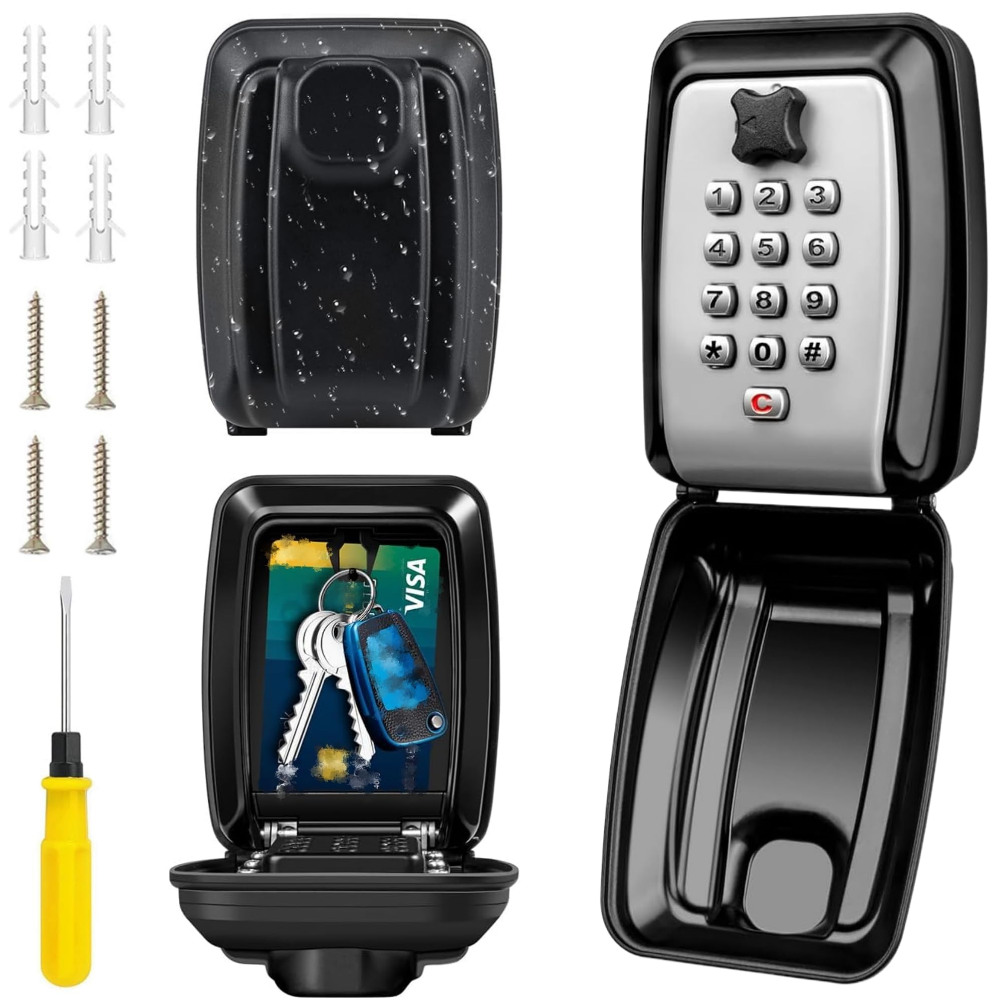 Key Safe Wall Mounted Police Approved, Key Lock Box Outdoor, Key Safe Boxes Large Key Lock Cabinet Outside, Weatherproof Security Keysafe Lockbox for Keys, Key Hider Box with Resettable 12-Digit Code