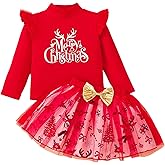 Mioglrie Little Girl Dress Birthday Dress for Girls Ruffle Long Sleeve Princess Shirt Tutu Tulle Skirts Clothes Outfits 2T-8T