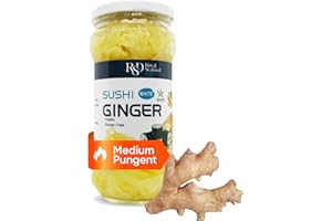 ROYAL SEAFOOD DISTRIBUTION RSD Premium Pickled Sushi Ginger - Japanese White Ginger, Vegan, Gluten-Free, No MSG - Organic Sliced Ginger for Sushi, Sliced Gari, Sushi Ingredients, Pickled GInger in a Jar - 12oz