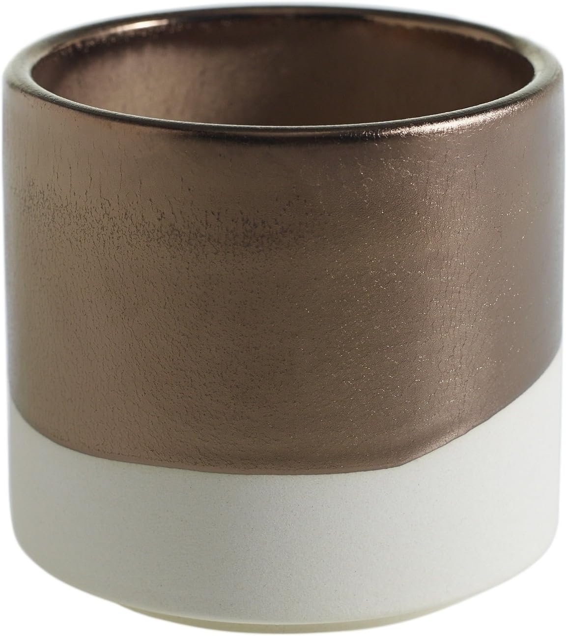 White and Gold Round Ceramic Planter - 4 x 3.75 Inches - Qdoba Matte Cream and Glossy Metallic Pot w/ Brass Interior - Modern Global Vase Decor for Home or Office
