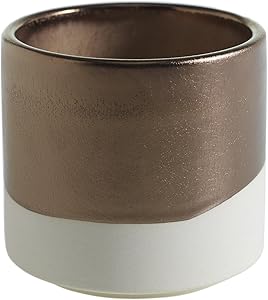 White and Gold Round Ceramic Planter - 4 x 3.75 Inches - Qdoba Matte Cream and Glossy Metallic Pot w/ Brass Interior - Modern Global Vase Decor for Home or Office