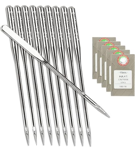 Aiguilles à Coudre QINPAI - Lot De 100, Taille 21/130, Tige Plate HAX1 - Compatible Janome, Brother, Singer, Etc.