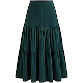 CIDER Women's Corduroy Tiered Skirt Button Front A Line Midi Skirt