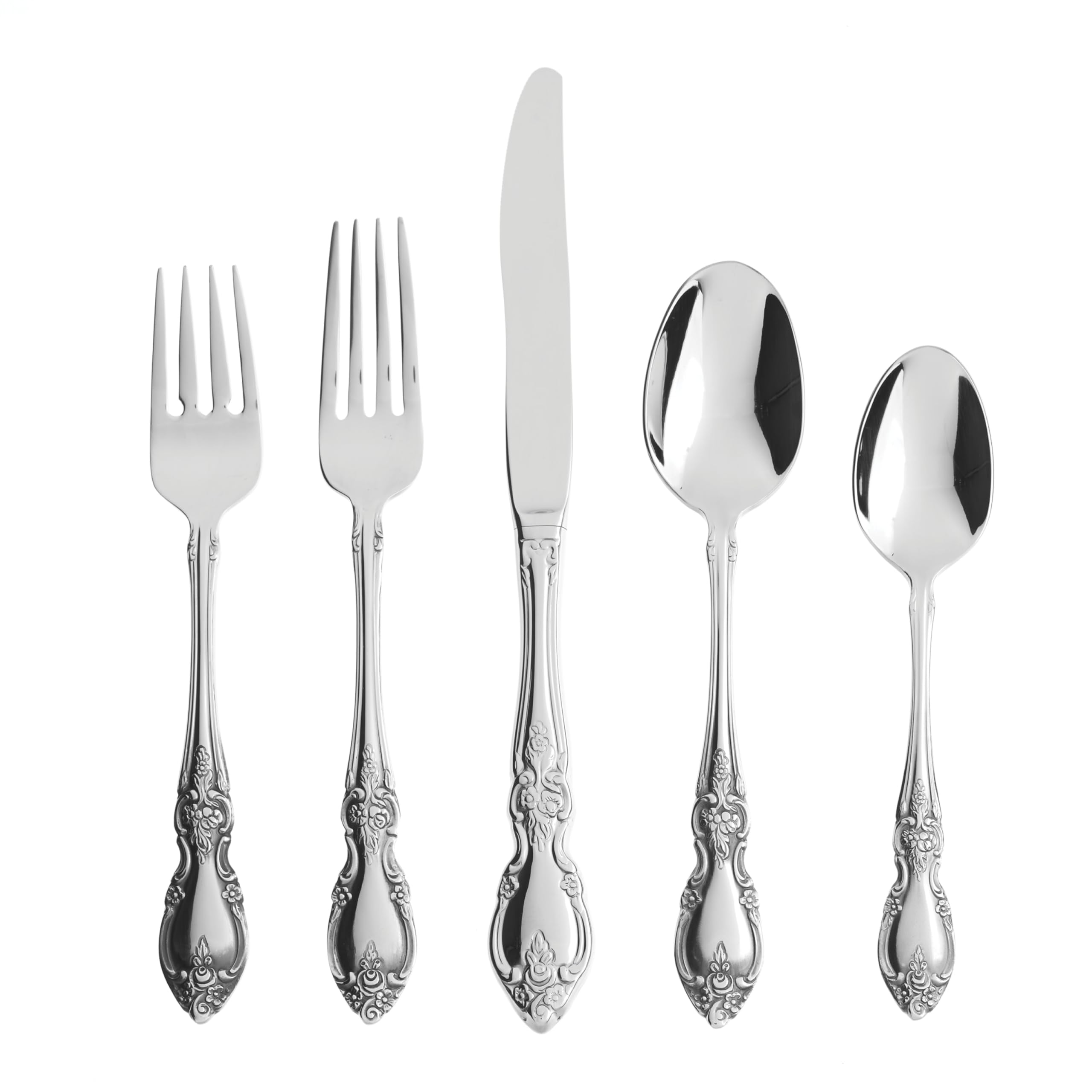 Oneida Silverware Set For 4, Louisiana 20-Piece Fine Flatware Set, Service For 4, 18/8 Stainless Steel, Silver, Mirror Finish, Knives Spoons and Forks, Dishwasher Safe, Tableware (Silver, 20 Pieces) Image
