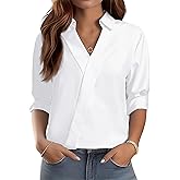 LOMON 3/4 Length Sleeve Womens Tops Dressy V Neck Collared Shirts Trendy Business Casual Work Blouses Vacation Outfits 2026