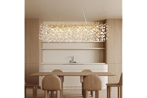 YUYI Modern Crystal Chandelier, 47.2" Gold Tree Branch Chandelier, 14-Lights Rectangular Raindrop Chandeliers for Dining Room, Living Room, Kitchen Island, Foyer, Bedroom, Luxury Hanging Light Fixture