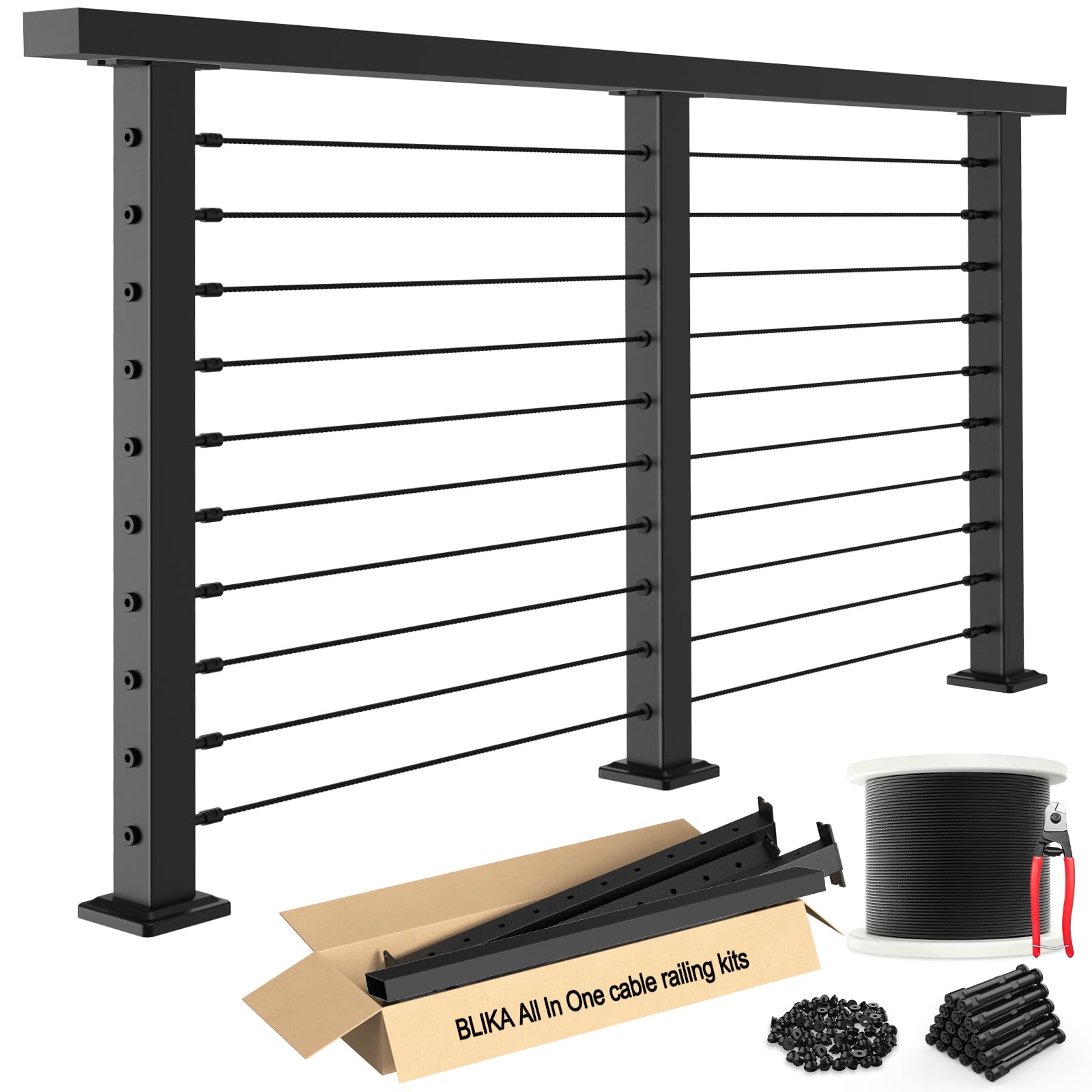 Photo 1 of **UNKNWON IF MISSING AND HARDWARE**BLIKA 6'6" Complete Set 36" Cable Railing Post Kits, Surface Mount Deck Cable Railing System with Handrail & Swageless Tensioner, Pre-Drilled Black Stainless Steel Cable Railing Posts