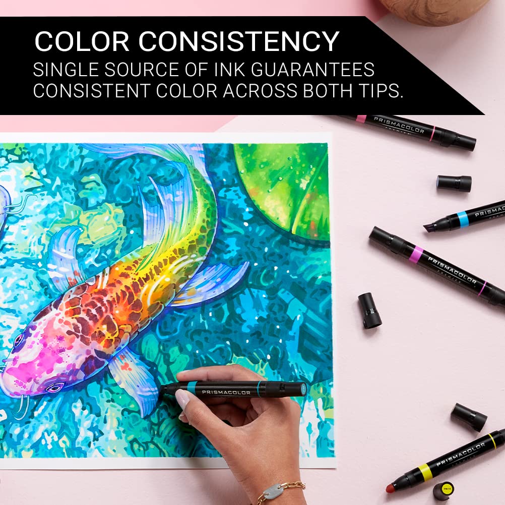 Prismacolor Premier Dual-Ended Art Markers Chisel Tip and Fine Tip Hyper Bright Colors Adult Coloring 12 Count