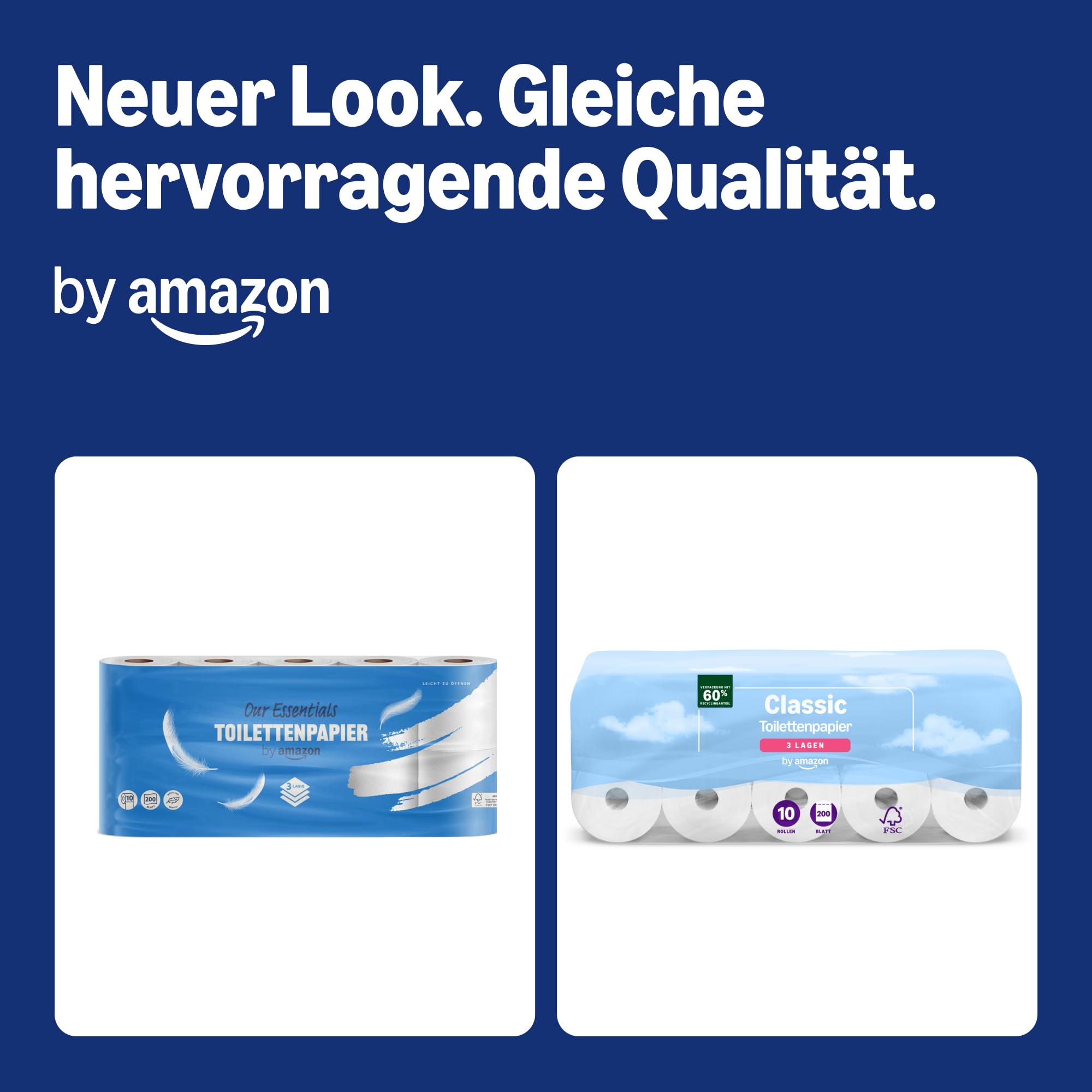 by Amazon Classic Toilettenpapier, 3-lagig, 10 Rollen (10 Rollen, 1er-Pack), 200 Blatt pro Rolle, FSC-zertifiziert 2