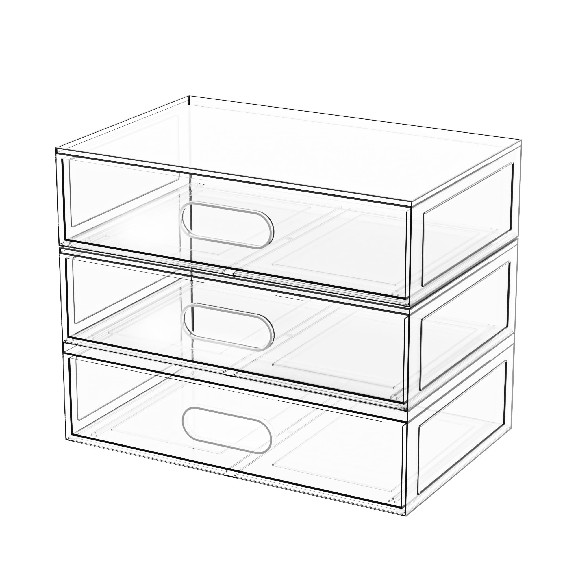 Photo 1 of Clear Makeup Storage Drawer, 12''W Stackable Bathroom Organizers and Storage Drawer, Acrylic Cosmetic Display Case For Vanity, Undersink, Cabinets, Desk Organizer (3 Pack)