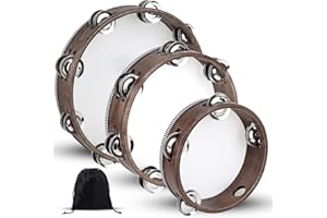 WIRMEVI Tambourine, Tambourines for Adults, 3 PCS Wooden Hand Held Percussion Tambourine with Storage Bag, Tambourines Musical Instrument for Church, Wedding, Party, Dance, Photo Shoot, Black Walnut