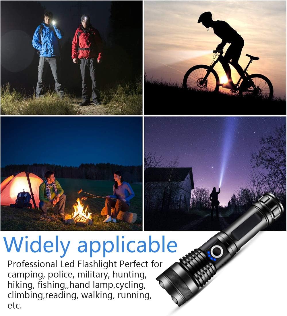 Helius LED tactical flashlight 3000 lumens, 5 Modes, rechargeable, Zoomable, Power Display, Waterproof, flashlights for emergencies, Handheld Light - Apply to Camping/Hiking/military/running etc - - 