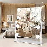 SLIMOON Hollywood Vanity Mirror with Lights, 9 Dimmable LED Bulbs Lighted Makeup Mirror with Detachable 10X Magnification Mir