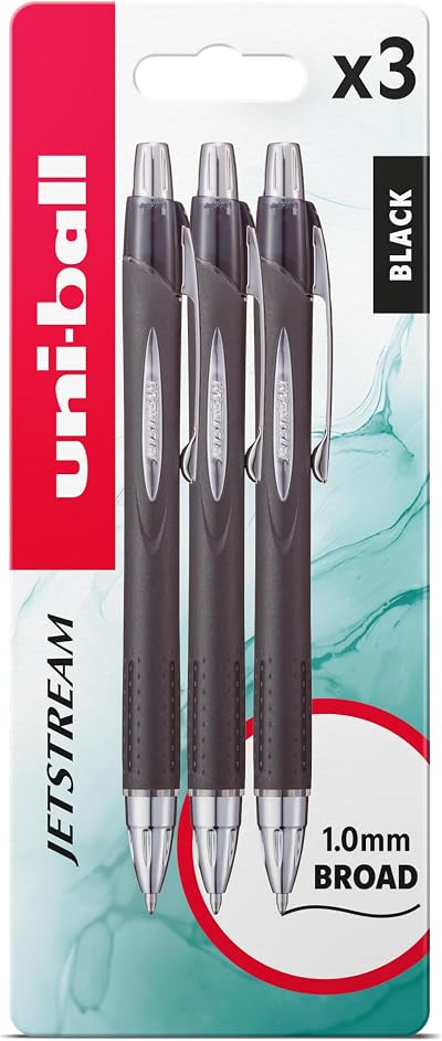 uni-ball SXN-210 RT Jetstream Black Retractable Rollerball Pen 3 Pack
