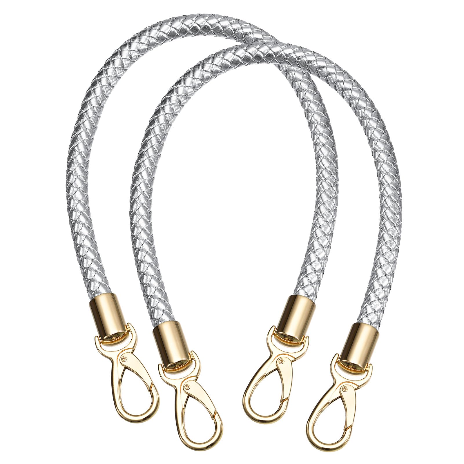 Uxcell Leather Purse Strap, 2Pcs 50cm/19.7" PU Braided Purse Replacement Handle for Women's Handbag Underarm Bag Tote (Silver)