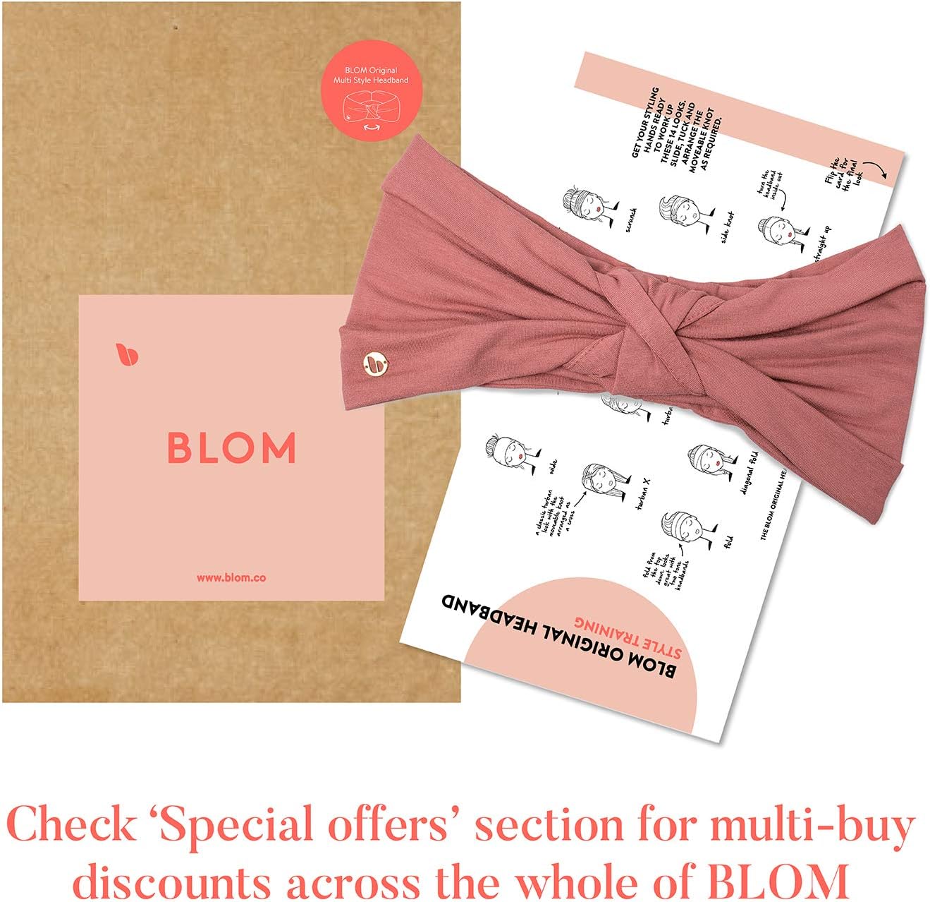 BLOM Original Headbands for Women. Wear for Yoga, Fashion, Working Out, Travel, or Running. Multi Style Design for Hair Styling and Active Living. Wear Wide Turban Knotted. (Vigneto): Clothing