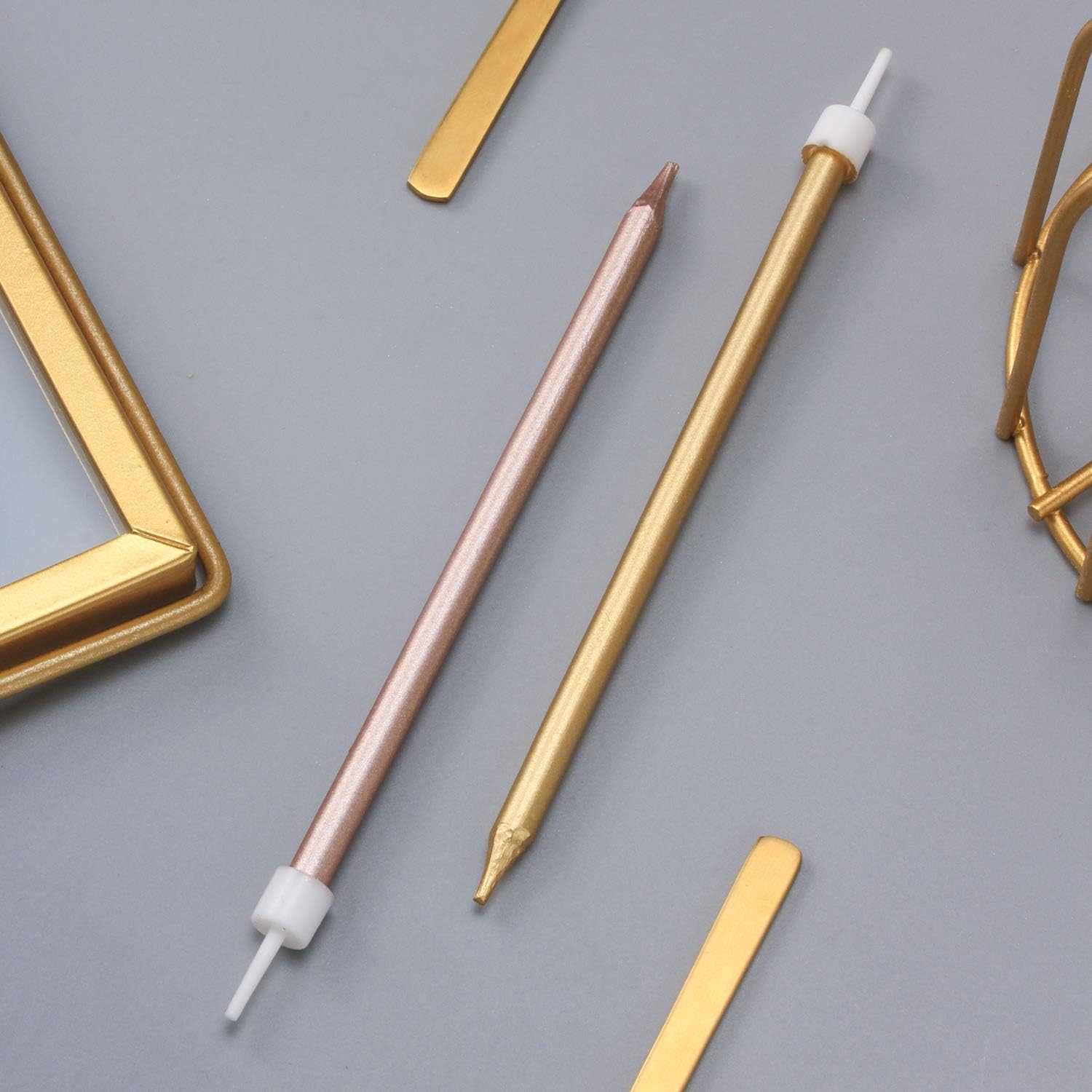 Pfizermay 24 Count Metallic Birthday Candles in Holders Gold Tall Birthday Cake Candles Long Thin Cupcake Candles for Birthday Wedding Party Decoration (Gold): Home & Kitchen