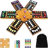 Marble Board Game, Wooden Board Game for 4 and 6 Players, Portable Original Marble Game with 24 Marbles 12 Dice for Family Fr