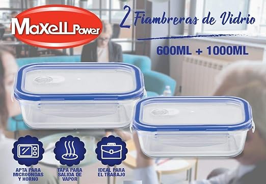 MAXELLPOWER Fiambrera DE Vidrio con Tapa Salida DE Vapor Apto para ...