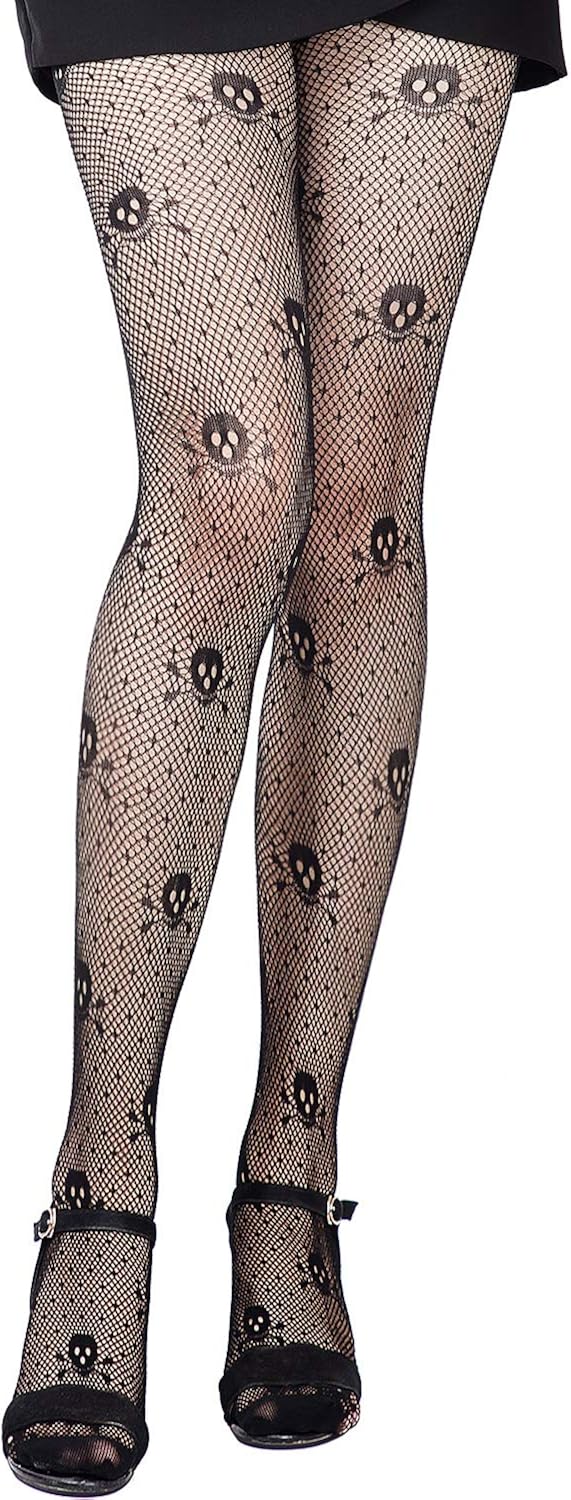 4 Pieces Skull Stockings Fishnet Tights Halloween Stockings Lace Spider Web Stockings Skull: Clothing