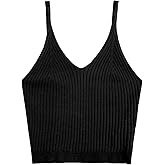 SweatyRocks Women's V Neck Crop Cami Top Ribbed Knit Spaghetti Strap Sleeveless Vest