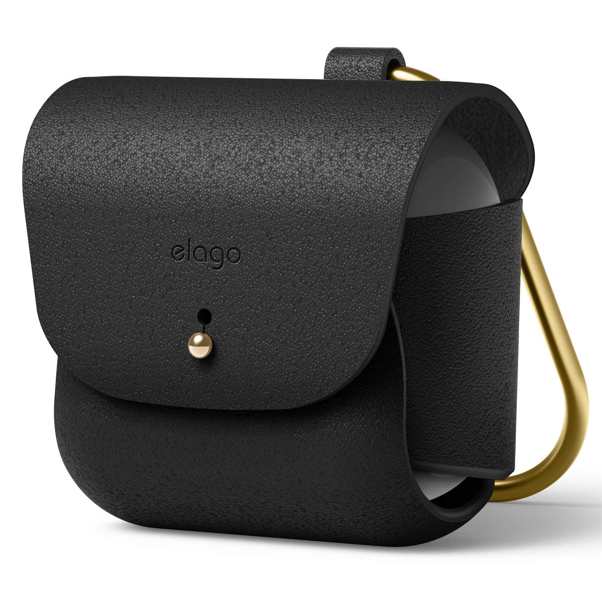 elago Leather Case with Keychain Compatible with AirPods 3 Case, Natural Cowhide Leather Case with Brass Ring Holder, Supports Wireless Charging (Black)