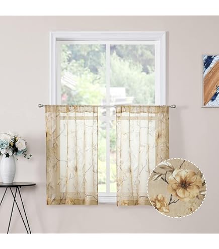 Alison Floral Lace Rod Pocket Kitchen Curtain Valance - 58" X 14", Stone Color, Sheer, Machine Washable - View #6