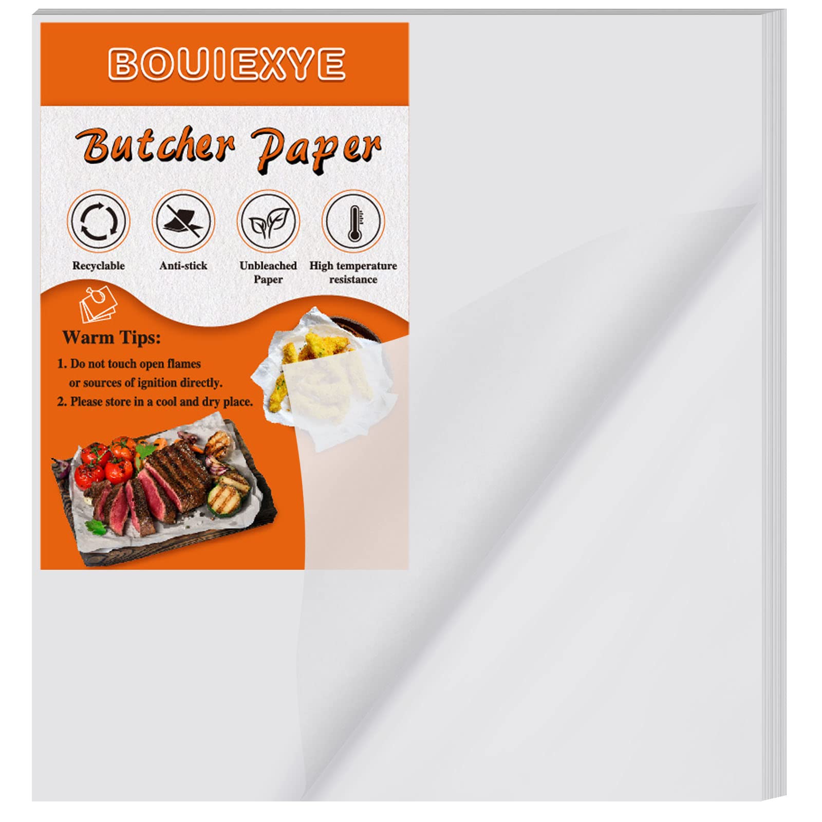 Bouiexye 50 Pieces White Butcher Paper No Wax Precut 12 x 12 inch Square Meat Sheet Disposable Butcher Paper Sheets for Wrapping Meat Sublimation Heat Press