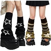Shyyween 2 Pairs Star Y2k Leg Warmers for Girls Kawaii Harajuku Knitted Flared Leg Warmers Double-sided Skull Brown Goth Accessories Crochet Lolita Emo Gift for Women Daily Wear Party