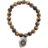 T. VICTORIA - Brown Natural Tiger Eye Protection Prosperity Stalactite Charm Healing Crystal Gemstone Beaded Stretch Statement Bracelet 7"