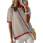 Dokotoo Womens Tops 2026 Casual Summer Crewneck Short Sleeve Striped Color Block Knit High Low Trendy Pullover Sweaters