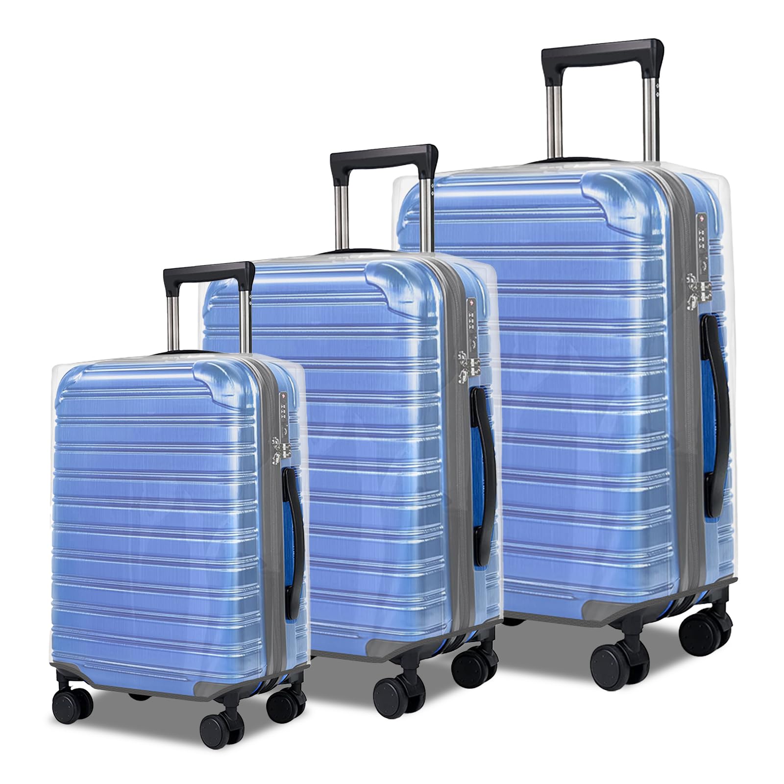 View 1 of 3 piece Clear Luggage Cover for Suitcase Tsa Approved Thicken PVC Plastic Suitcase Protector Cover for Baggage Travel Waterproof 20 24 28 inch