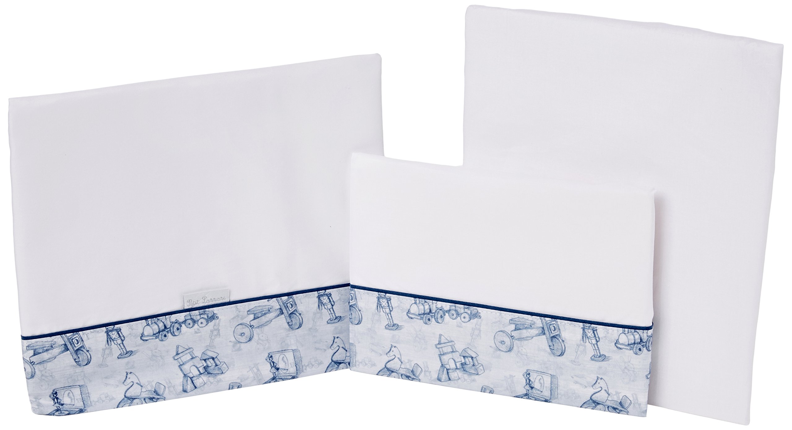 Petit Lazzari Vintage Toys – Set of 3 Sheets for Carrycot, Cuckoo or Moses, 35 x 75 cm, Blue