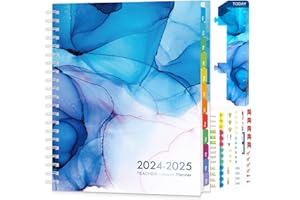 LACCHOUFEE Teacher Planner 2024-2025, Weekly and Monthly Planners 2024-2025 for Women & Men in Aug.2024 - Jul.2025, 8.5"x 11" Marked Tabs, Hardcover with Elastic Closure, Back Pocket, Twin-Wire Binding (Marble)