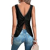 Floerns Women's Slit Twist Back Eyelet Embroidery Tank Top Sleeveless Summer Tops