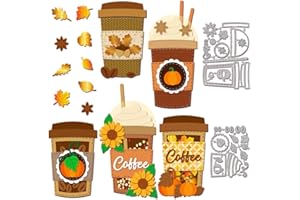 GLOBLELAND Autumn Coffee Cup Cutting Dies for Card Making Metal Die Cuts Fall Leaves Sunflowers Acorns Scrapbooking Journal Embossing Paper Craft Decor