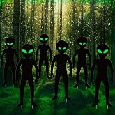 Geelin 6 Pack 24 Inch Halloween Alien Yard Decorations Glow in Dark | Green Glowing Alien Eyes, scary Silhouette Halloween Lawn Signs, Metal Stakes Included, Patio Garden Outdoor Yard Decor