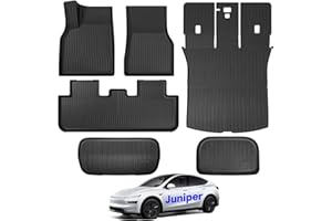 Maysoo Tesla Model Y Juniper Floor Mats 2025 2026,9 PCS All-Weather Full-Coverage Protection,The Complete Set Includes Rear Seat Backrest Cushions,Trunk Mat,and Interior Floor Mats