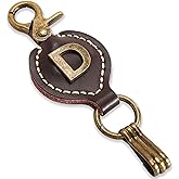 TSUI CHAN Initial Letter Keychain Brown Leather Alphabet Keychain with Easy Clasp, Key Car Key Bag Key Ring for Women Mens