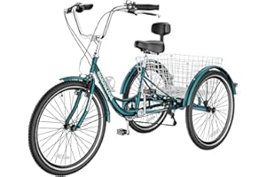Slsy Adult Tricycles 7 Speed, Adult Trikes 20/24/26 inch 3 Wheel Bikes, Three-Wheeled Bicycles Cruise Trike with Shopping Basket for Seniors, Women, Men.