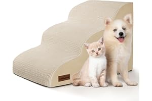 Aodisman 3-Step Dog Ramp and Stairs for Sofa and Chair - Non-Slip Sturdy Pet Steps for Small Dogs and Cats,15.7" H,Beige