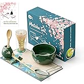 Matcha Whisk Set, Ceramic Matcha Kit Set Includes Matcha Bowl, Matcha Whisk and Holder, Bamboo Scoop and Spoon, Scoop Rest, Sifter and Tea Towel - 8 Pcs Matcha Kit for Matcha Lovers, Green