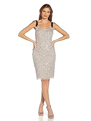 Adrianna Papell Women's Beaded MIDI Dress, Marble, 6