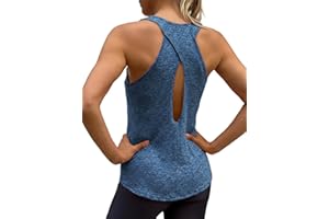 Fisoew Women's Cross Backless Tank Tops Racerback Sleeveless Yoga Shirt Open Back Sports Tops