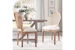 Nrizc French Country Dining Chair Set of 2, Vintage Chic, Upholstered and Carved Wooden Frames, Beige Linen Fabric, Lightweight and Sturdy, Ideal for Dining Room, Kitchen, Living Room, Bedroom