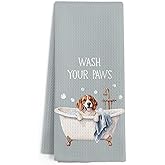 Gnmduw Funny Beagle Dog Hand Towels for Bathroom, Wash Your Paws Hand Towels, Cute Dogs Themed Decorative Dish Tea Towel for Kitchen Bathroom Decor, Beagle Gifts for Women Men Dog Lovers, 16x24 Inch